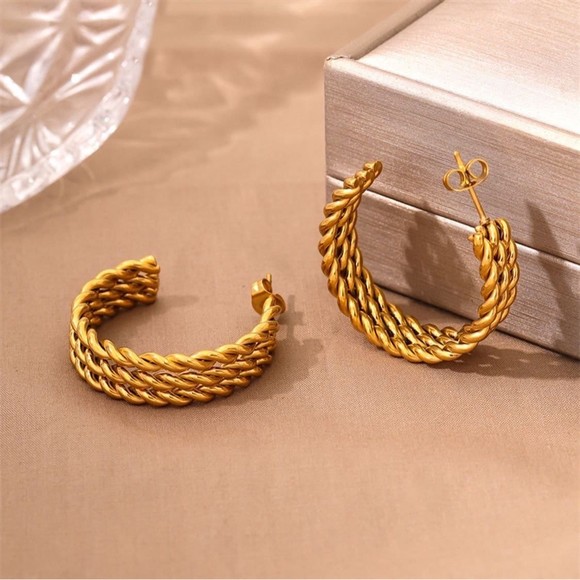 Round Planting Stainless Steel 18K gold plated Hoop Earrings - Picture 2 of 6